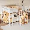 Merax Hochbett Metallbett Kinderbett 140x200cm mit Stauraumtreppe und Ablageregal, weiß Bild 2