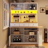 Buffet-Anrichte hoher Schrank mit ausziehbarer Platte, LED-Beleuchtung & Stecktafel in Weiß, 137x45x178 cm Bild 3
