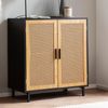 Sideboard 80 x 86,5 x 40 cm Kommode Schwarz mit Wiener Geflecht, Hoher Kommodenschrank Zeitlos, Standschrank Wohnzimmer mit 2 Türen, Anrichte Rattan Bild 2