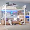 Hochbett mit RGB LED-Streifen, Rausfallschutz, 140x200cm, Treppe mit Regal und Kleiderschrank, Kinderbett, Metallbett Bild 2