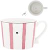 Bastion Collections Cappuccinotasse »Big Stripes« Rosa, Keramik-Tasse gestreift, 300ml Bild 1