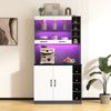 Merax 100x47x187cm, Küchenschrank, Buffet mit LED-Ambiente-Beleuchtung und Kabellöchern, Küchen-Highboard aus Holz, großer Platz für Mikrowelle, freistehend, höhenverstellbare seitliche Ablagefächer, Grau/Weiß Bild 2