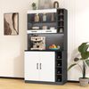Merax 100x47x187cm, Küchenschrank, Buffet mit LED-Ambiente-Beleuchtung und Kabellöchern, Küchen-Highboard aus Holz, großer Platz für Mikrowelle, freistehend, höhenverstellbare seitliche Ablagefächer, Grau/Weiß Bild 5