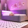 Polsterbett Schlafsofa, Samt mit LED-Kopfteil & Stauraum, 90x200 cm, Grau, ohne Matratze Bild 5
