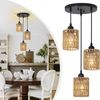 POPOLIC Pendelleuchte Boho Rattan Hängeleuchte 1/3-flammige, Deckenleuchten Wohnzimmer, mit 3 Glühbirne-Warmes Weiß, LED fest integriert, Boho Natur Wohnzimmer Esszimmerlampe Bild 4
