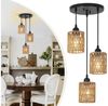 POPOLIC Pendelleuchte Boho Rattan Hängeleuchte 1/3-flammige, Deckenleuchten Wohnzimmer, mit 3 Glühbirne-Warmes Weiß, LED fest integriert, Boho Natur Wohnzimmer Esszimmerlampe Bild 5
