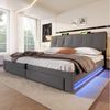 Merax Polsterbett mit LED-Beleuchtung, USB & Typ-C (1-tlg), Doppelbett 180x200 cm mit hydraulischem Stauraum & 2 Schubladen, Leinen Bild 4