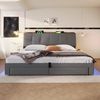 Merax Polsterbett mit LED-Beleuchtung, USB & Typ-C (1-tlg), Doppelbett 180x200 cm mit hydraulischem Stauraum & 2 Schubladen, Leinen Bild 3