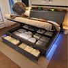 Merax Polsterbett mit LED-Beleuchtung, USB & Typ-C (1-tlg), Doppelbett 180x200 cm mit hydraulischem Stauraum & 2 Schubladen, Leinen Bild 2