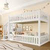 Etagenbett 90x200 Kinderbett mit Leiter, Stauraum und Sicherheitsgeländer, aus Massivholz und MDF, weiß Bild 1