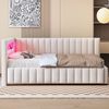 Schlafsofa Polsterbett, Samt mit LED-Licht & USB-Anschluss, 140x200 cm, Beige, ohne Matratze Bild 2