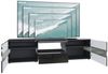 Vladon Lowboard Flow, TV-Kommode mit Ambient Light Verglasung mit 2 Türen, 1 Schublade und 1 Klappe, Schwarz matt/Schwarz Hochglanz (177 x 45 x 39 cm) Bild 2
