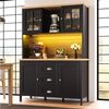 i@home Hochschrank Seitenschrank, Aufbewahrungsschrank, Küchenschrank mit LED-Beleuchtung, 120x40x179cm, 4 Türen & 3 Schubladen,weiß/schwarz Bild 5