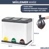Mülleimer 3 Fächer Edelstahl - 3x 8L Inneneimer herausnehmbar | Pedaleimer Tretmülleimer Küche Abfalleimer mit Deckel Müllbehälter Kücheneimer Treteimer Büro Bild 3