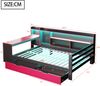 Merax Doppelbett, Holzbett, Schlafsofa 140 x 200 cm, Mit Schreibtisch, Bücherregal, Staufächern und Regalen, Mit integrierter Beleuchtung und Steckdosen, Schubladen, Schwarz + Rot Bild 4