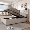 Polsterbett 90x200 cm mit Stauraum und USB/Typ-C – Einzelbett aus Baumwoll-Leinen mit Lattenrost Bild 2