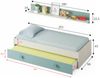 Dmora Kinderbett Aqua, Bettgestell für Schlafzimmer, Bett mit ausziehbarem Kinderbett und Regal, 201 x 98 x 43 cm, Weiß und Aquagrün Bild 3