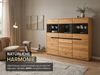 Massivart® Highboard 153 cm Breite Massivholz Wildeiche geölt »ARAYA«, 3 Glastüren · 3 Drehtüren · 6 Einlegeböden · schwarze Griffmulden Bild 3