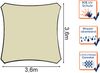Sonnensegel Quadratisch Creme 3,6 x 3,6m - Sonnenschutz für Terrasse & Balkon Bild 3