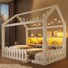 Merax Kinderbett, 90x190cm, Einzelbett mit Gitter, Mit LED-Lichtleiste, Offene Staufächer, Hausdesign, Hausleiste, Kiefernholz, ohne Matratze, Weiß Bild 5
