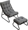 LVHOM Sessel mit Hocker, Gepolsterter Loungesessel aus Cord mit Metallgestell, ergonomischer Relaxsessel für Wohnzimmer und Schlafzimmer, Grau Bild 2