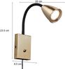 Flexible LED Leselampe, Wandleuchte mit Schalter & Stecker, Messing Höhe 23,5cm Bild 4