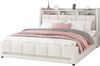 Polsterbett, 140 x 200 cm, Ohne Matratze, APP-Fernbedienung LED-Licht, Bett mit Schubladen mit Steckdosen und USB, Eingebautes Staufach, Leinen, Beige Bild 4