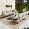 Merax 6-Sitzer Gartenmöbel-Set, Eckstellung, mit verstellbarer Neigungsfunktion (5-stufig, bis 55°), mit zwei Couchtischen, Beige + Khaki Bild 2