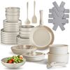 tectake Kochbesteck-Set Küchenstarterset aus Steingut mit Glasur, hitzebeständig und (Geschirrset Una/Genua, 40-tlg, in taupe/weiß), rostfreies Aluminium mit Antihaftbeschichtung, induktionsgeeignet Bild 4