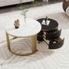 BlingBin Couchtisch 2-in-1 Couchtisch, Beistelltisch, Kaffeetisch, Wohnzimmertisch (Sofatisch mit 1 Glänzender Platte und 1 Weißer Marmorplatte, 2-St, 70*70*46 & 50*50*40 cm, Produkt Tragfähigkeit: 80KG), Couchtischkombination mit 2 Schubladen für Wohn... Bild 3