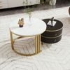 BlingBin Couchtisch 2-in-1 Couchtisch, Beistelltisch, Kaffeetisch, Wohnzimmertisch (Sofatisch mit 1 Glänzender Platte und 1 Weißer Marmorplatte, 2-St, 70*70*46 & 50*50*40 cm, Produkt Tragfähigkeit: 80KG), Couchtischkombination mit 2 Schubladen für Wohn... Bild 2