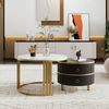 BlingBin Couchtisch 2-in-1 Couchtisch, Beistelltisch, Kaffeetisch, Wohnzimmertisch (Sofatisch mit 1 Glänzender Platte und 1 Weißer Marmorplatte, 2-St, 70*70*46 & 50*50*40 cm, Produkt Tragfähigkeit: 80KG), Couchtischkombination mit 2 Schubladen für Wohn... Bild 5