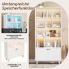 Flieks Bücherregal mit LED 80×30×173 cm, Standregal weiß, Regal mit Türen & offenen Fächern, Massivholzbeine, Fernbedienung Bild 5
