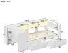 Stauraumbett mit Schreibtisch, LED-Streifen, Lattenrost, Regal, Schubladen, USB und Steckdosen, 90x200cm, Holzbett, Einzelbett Bild 5
