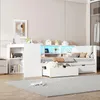 Stauraumbett mit Schreibtisch, LED-Streifen, Lattenrost, Regal, Schubladen, USB und Steckdosen, 90x200cm, Holzbett, Einzelbett Bild 4