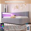 Polsterbett Schlafsofa 90x200, mit LED-Beleuchtung und hydraulischem Stauraum, klassisches vertikales Streifendesign, seitliche Kopfteile mit austauschbaren Positionen, Lattenrost, Samtstoff, Hellgrau Bild 4