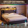 ADWOLT Polsterbett Doppelbett Stauraumbett Mit Stauraum (Packung), 140x200 cm,4 Schubladen,LED-Licht und USB + Typ-C,Leinenstoff-Grau Bild 2