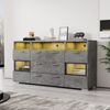 Merax 140 cm Sideboard, Eckschrank Unterschrank, Stauschrank, mit LED-Beleuchtung und transparenten Acryltüren, 2 Türen, 3 Schubladen plus offener Stauraum, grau Bild 3