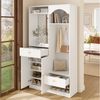 Merax Kompaktgarderobe mit Spiegel & Sitzbank (100 x 35 x 180 cm, 1-St) Garderoben-Set Flurgarderobe mit Schuhschrank, Haken & Stauraum Bild 2