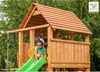 Fungoo Spielturm "Maxi Set Smile Farm My Space XL Fortress Toybox Rainbow Move+", teak,mit 2x Rutschen, 2x Spieltürmen, Verbindungsbrücke, Leiter, Schaukel, Trapez, Kletterseil und Kletterwand Bild 4
