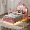 Bett 90x200 cm aus PU-Kunstleder mit LED-Beleuchtung und kronenförmigem Kopfteil Bild 3