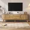 Erbsenförmiges TV-Board mit vertikaler Rillenoptik, 2 Schiebetüren + 2 Schubladen, Massivholzfüße, Holzoptik, MDF-Material, moderner skandinavischer Stil Bild 2