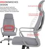 Bürostuhl mit Lordosenstütze im Netzstoff-Design Schreibtischstuhl mit Wippfunktion ergonomischer Drehstuhl mit einer verstellbaren atmungsaktiven Rückenlehne Grau Bild 5