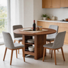 Moderner runder Esstisch mit offenen Stauraumfächern, Walnuss-Holzmaserung Tischplatte & Walnussoptik-Korpus, 100cm Durchmesser, 4–6 Personen, ideal für Küche, Esszimmer & kleine Räume Bild 2