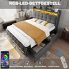Polsterbett 160*200 cm mit LED-Beleuchtung und USB-Steckdose, Kopfteil mit Ablagen und Stauraum mit 4 Schubladen, Doppelbett für Erwachsene, Leinenstoff Grau Bild 5