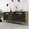 Dmora Kommode Benjamin, Wohnzimmerbuffet, Wohnzimmer-Sideboard, Moderne Küchen-Speisekammer, 180x35 h79 cm, Walnuss und Schwarz Bild 5