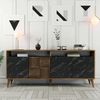 Dmora Kommode Benjamin, Wohnzimmerbuffet, Wohnzimmer-Sideboard, Moderne Küchen-Speisekammer, 180x35 h79 cm, Walnuss und Schwarz Bild 2