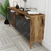 Dmora Kommode Benjamin, Wohnzimmerbuffet, Wohnzimmer-Sideboard, Moderne Küchen-Speisekammer, 180x35 h79 cm, Walnuss und Schwarz Bild 4