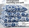 ZIRVEHOME Bettwäsche Baumwolle BettbezugWeiß Blau Floral Blumenmuster Blaue Harmonie, Renforce, 3 teilig, 200x200 Baumwolle Bettbezug Weiß Blau Floral Blumenmuster Bild 2