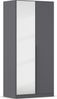 rauch Kleiderschrank Alba, Drehtürenschrank, Garderobenschrank, 2-türig, mit Spiegel, mit 1 Kleiderstange, 1 Einlegeboden und Schubladeneinsatz, Farbe Grau metallic, Schwarz, Griffstange Grau metallic, Schwarz, 91x197x54cm Bild 3